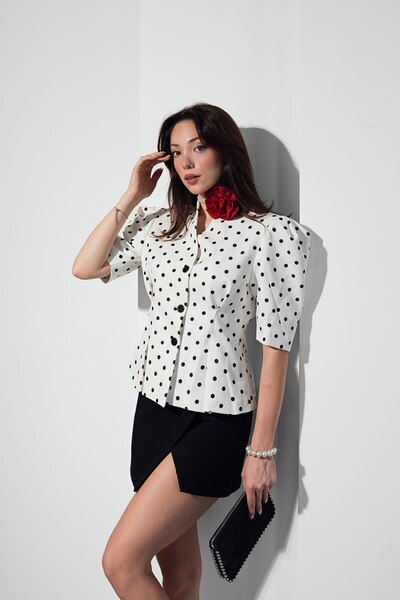 Pukka Polka Dot Double Fabric Waist-Slit Blouse