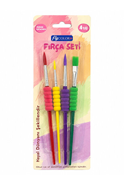 FLY COLOR Silikon Tutacaklı Fırça Seti 4'lü ( 2,4,6,8 Numaralar) 3 Sulu Boya ...