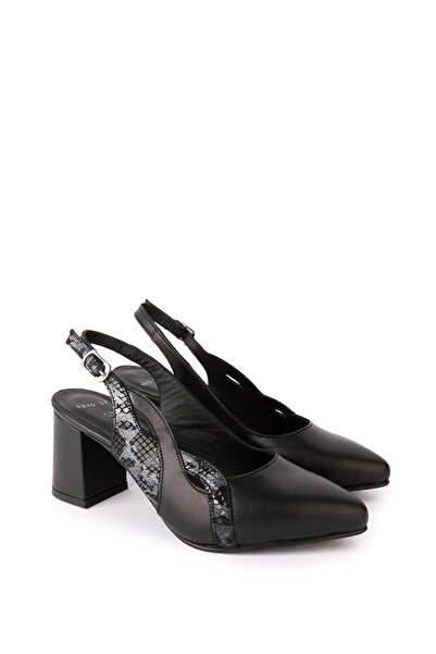 Gondol Genuine Leather Stylish Heeled Shoes Shhn.1010 Black Snake