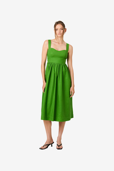 French Connection Women's Botanica Green Aspen Linen Midi Dress