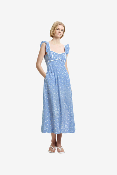 French Connection Women's Chambray Blue Tamara Broderie Midi Dress