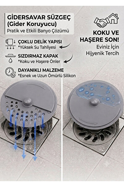 Silikon twist lavabo gider süzgeçi döner başlıklı saç ve atık tutucu (10cm)