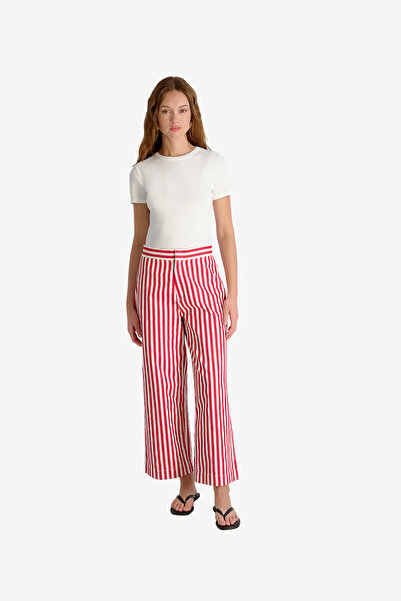 French Connection Women's Crimson Red Keller Cotton Striped Trouser