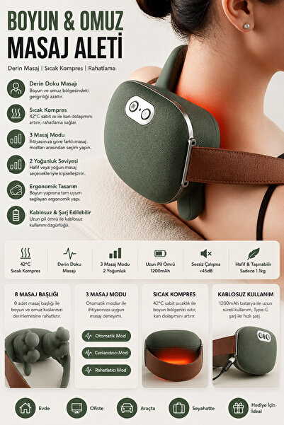 TECHNOMEN Isıtmalı Boyun Omuz Masaj Aleti Kablosuz 4D Shiatsu İnsan Eli Hall Sensörlü Kızılötesi Isı Terapili Boyun Sırt Bel Bacak Masaj Cihazı
