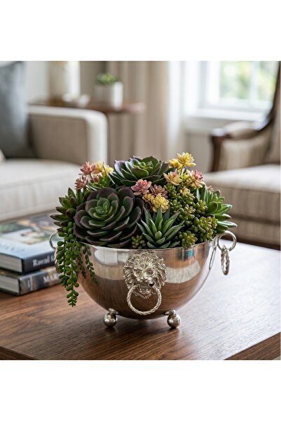 Generic Brand Vazo Dekor Silver Plated Metal Vase with Lion Figure Decorative...