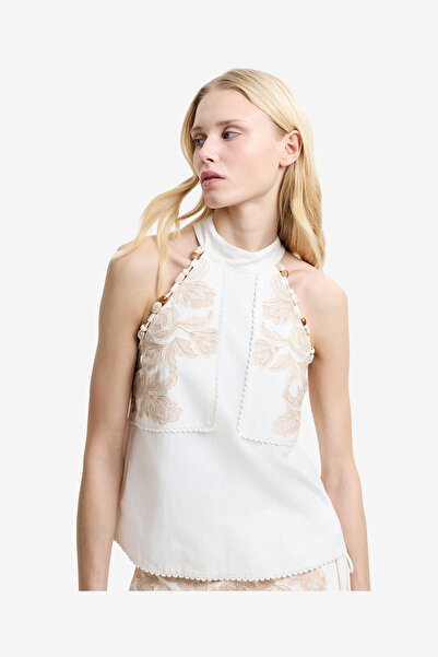 French Connection Women's Ecru/Neutral Calissa Cotton Halter Neck Top