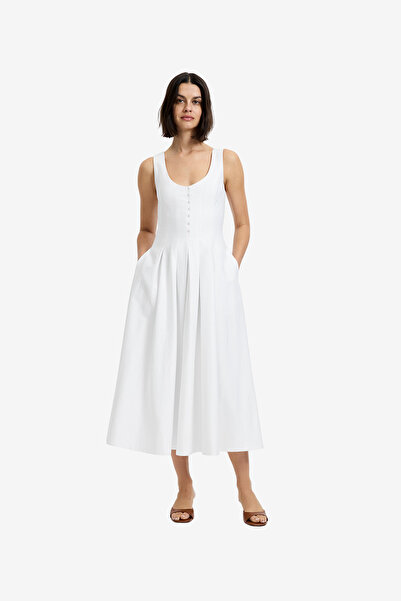 French Connection Women's Summer White Cotton Sateen Midi Dress