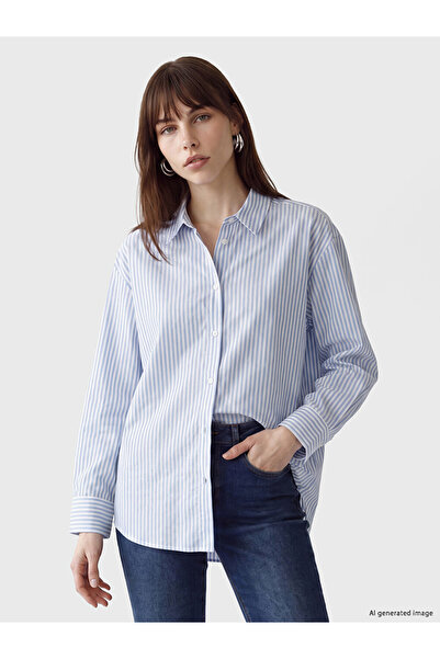 LC Waikiki Cămașă de damă supradimensionată din poplin cu dungi