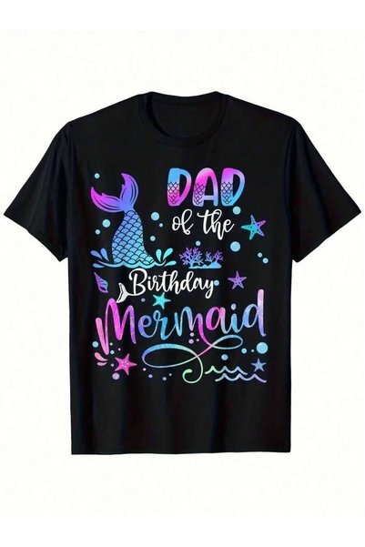 26LIK Parent Matching Family T-Shirt Dad & Mom Mermaid Birthday Party Outfits Soft Breathable Cotton Crew Neck Tee - Fun Graphic Shirt