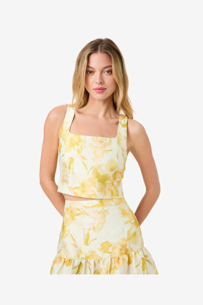 French Connection Women's Dy Ylw Sop Flr Str Taf Sophie Flr Cropped Top