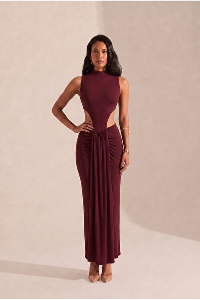 BETTY & SAM Kenza Halter Yaka Bordo Elbise
