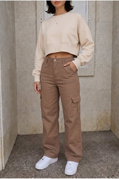 alanora Women's Mink Cargo Wide Leg High Waist Wide Leg School Trousers
