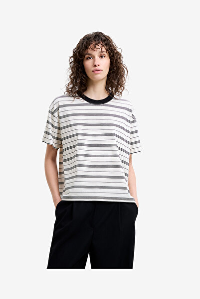 French Connection Women's Cream/Black Pernille Jersey Striped Bf Tee
