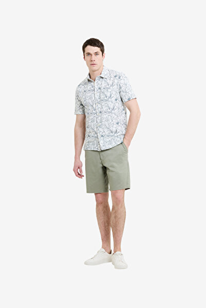 French Connection Men's Ecru/Steel Print Ss Ink Flower Printed Shirt