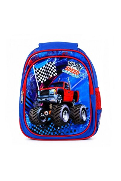 MASHASHOP Rucsac de grădiniță, model Mașini, 3-5 ani, roșu/albastru, 30 cm