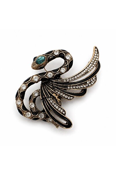 Ceso Accesories Siyah Gold Taşlı Yılan Figürlü Vintage Broş ✨