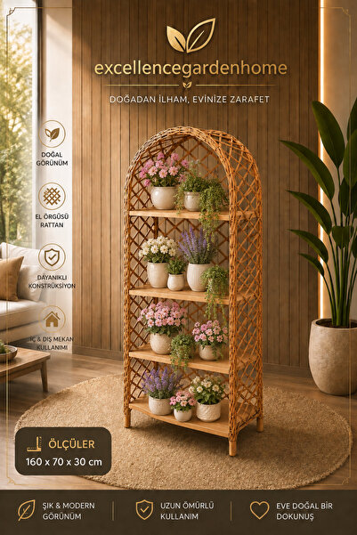 EXCELLENCE GARDEN HOME Latte Rattan Kahve Köşesi Kitaplık Çiçeklik | El İşçil...