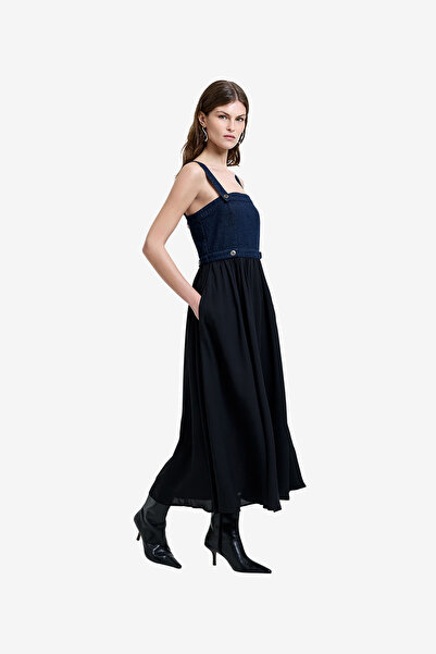 French Connection Women's Black/Blue Leighton Denim Midi Dress