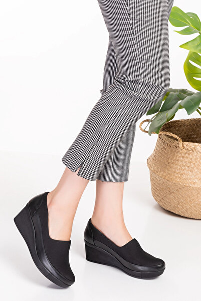 Gondol Genuine Leather Wedge Heel Anatomical Sole Casual Shoes Vdt.590 Black