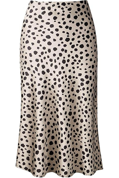 OEM Cream casual satin skirt for women, elastic waist, XS