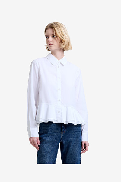 French Connection Women's Summer White Cambria Cotton Ruffle Hem Shirt