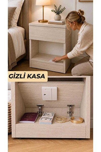 İYON LİFE Modern Kasa Komodin- Gizli Bölmeli Akıllı Komodin - Gizli Bölmeli Ç...