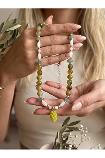 ILSA Green Agate & & Grape Bunch Figured Natural Stone Necklace