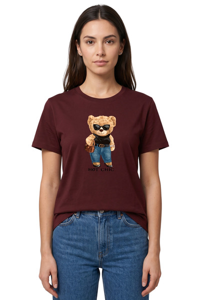 DK DAKSEL Women's Burgundy Hot Chic Teddy Bear Printed 100% Cotton Comfortabl...