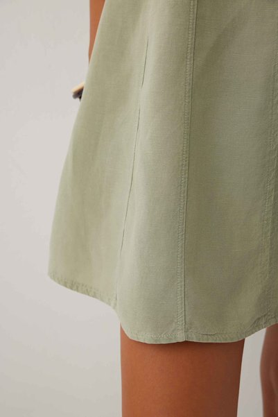 İpekçi Otantik Linoflow V-Neck Sleeveless Short Dress with Bell Skirt Island Tea
