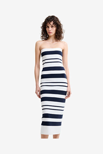 French Connection Women's Summer White-Marine Maxime Knit Strapless Midi Dress