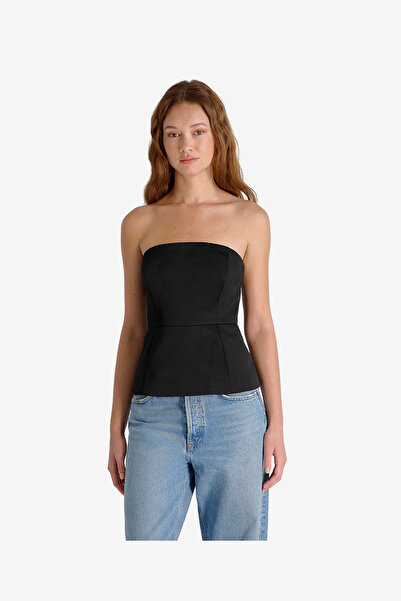 French Connection Women's Black York Satin Strapls Peplum Top