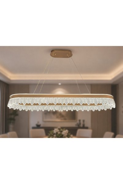 Nevada Aydınlatma Rose Gold Yemek Masası Modeli Ledli 100 Cm Kumandalı Lüx Avize