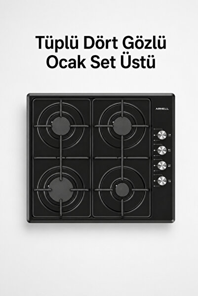AdGaz Dört Gözlü Ocak Gaz Emniyetli Çakmaklı Siyah Tüplü Set Üstü 60x50 cm