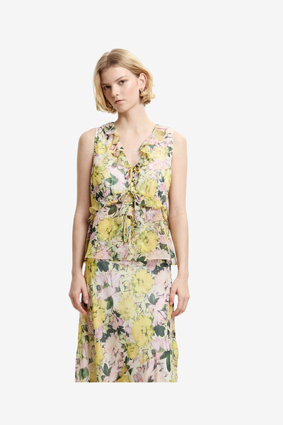 French Connection Women's Carla Chiffon Floral Sleeveless Tie Up Top