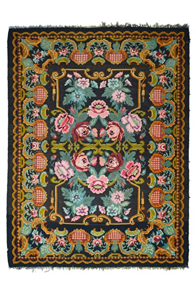 KilimCo. Vintage Karabağ El Dokuma Kilim, Çok Renkli Çiçek Desenli 190x250 cm...