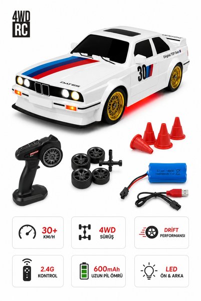 craftivio Uzaktan Kumandalı BMW E30 RC Drift Arabası 1:16 Ölçek 4x4 Şarjlı Iş...