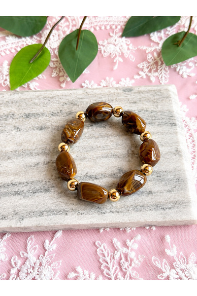 FLAWSOME JEWELRY STORE Natural Stone Elastic Bracelet with Gold Detail, Summe...
