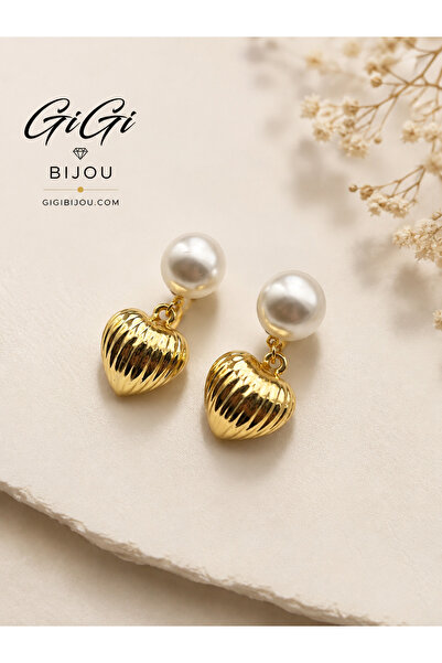 İnci Detaylı Gold Küpe