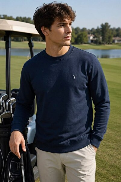COMBİNE MİCHAİL Navy Blue Embroidered Standard Men's Sweatshirt