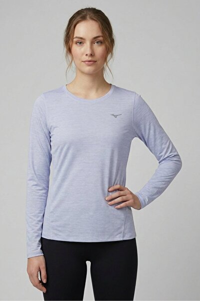 MIZUNO Women Sportswear Fit Long Sleeve Training Top, Heather Blue