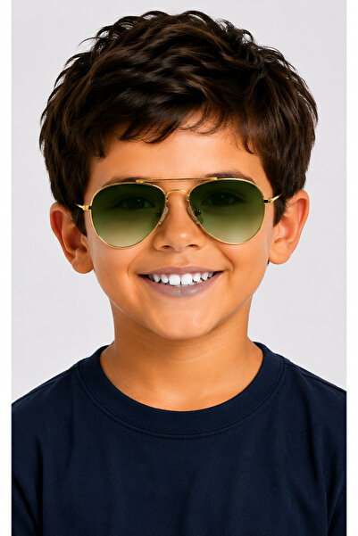 Toz Vintage Pusto Green Glass Gold Frame Pilot Kids Sunglasses