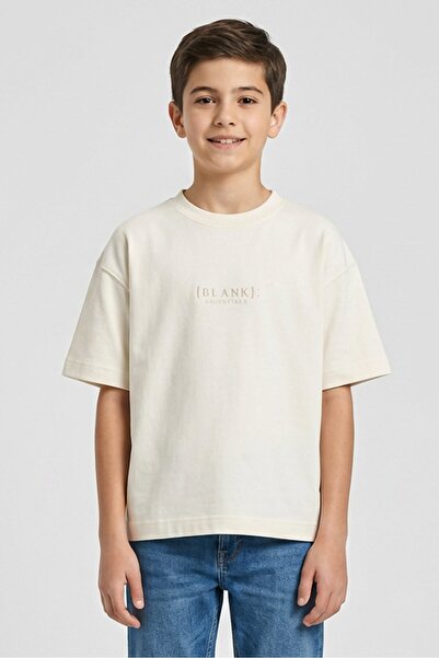 BLANK ESSENTIALS Kids Boy Brand Logo Short Sleeve T-Shirt, Off White