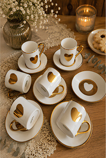 CASA DE BELLA Love Gold Gilded Porcelain Coffee Cup for 6 People