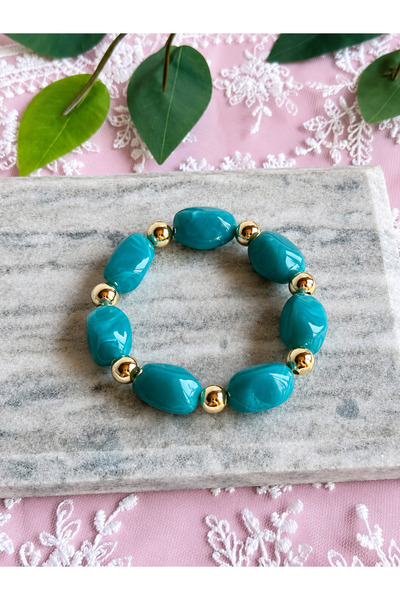 FLAWSOME JEWELRY STORE Natural Stone Elastic Bracelet with Gold Detail, Summe...