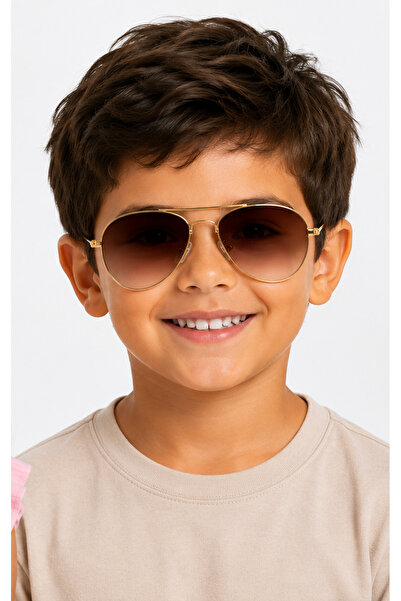 Toz Vintage Pusto Brown Glass Gold Frame Pilot Kids Sunglasses