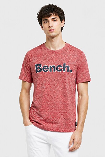 BENCH Men Crew Neck Short Sleeve Graphic Print T-Shirt, Heather Red