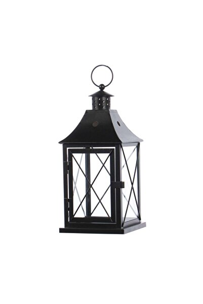 OEM Felinar decorativ, TT009-1, metal + sticla, negru, 31 cm
