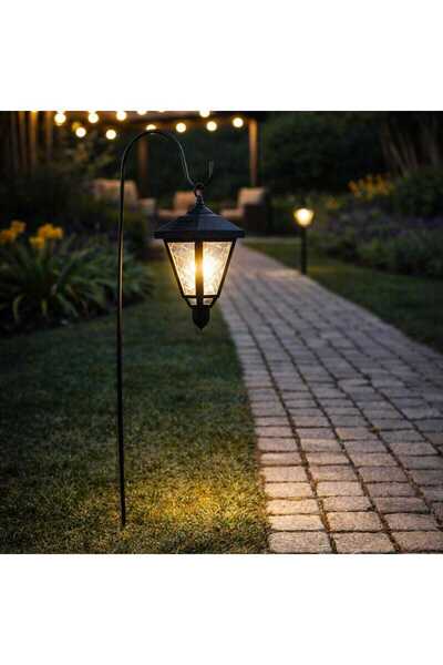 OEM Lampa solara LED Hoff, felinar, plastic + metal, H 22.5 cm, negru, exterior