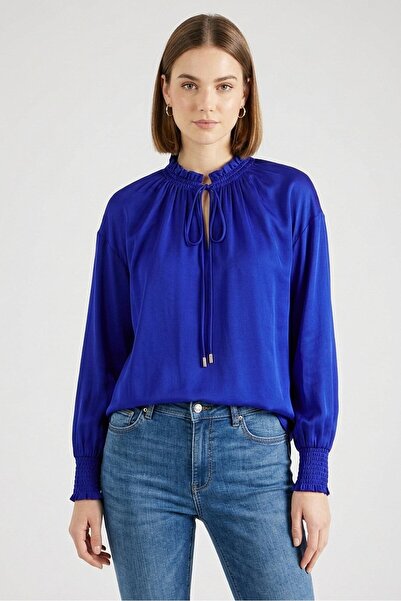Hugo Boss Boss Women Tie Neck Solid Long Sleeve Blouse, Royal Blue