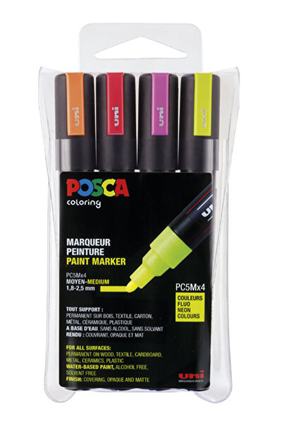 POSCA Pixuri PC5M cu vârf mediu, culori neon, 4 bucăți